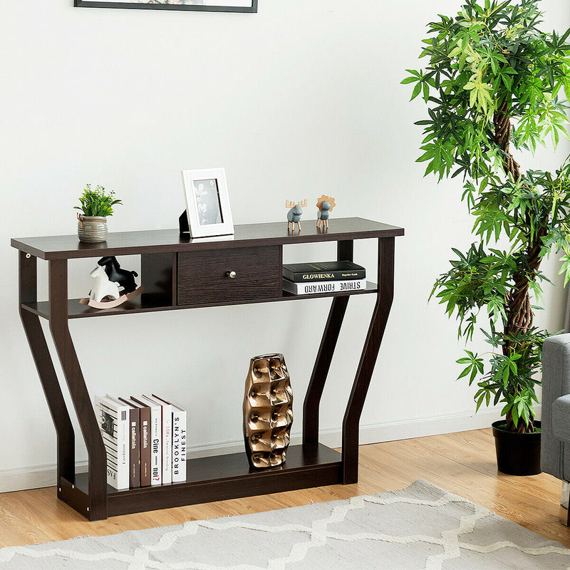 Accent Console Table Modern Sofa Entryway Hallway Wood Display Desk with Drawer