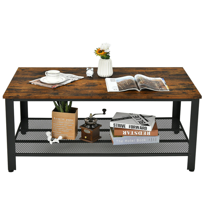 Coffee Table Console Table with Storage Shelf and Metal Frame Wood Look Brown
