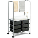 6 Drawer Rolling Storage Cart w/Hanging Bar Office School Organizer HW65858