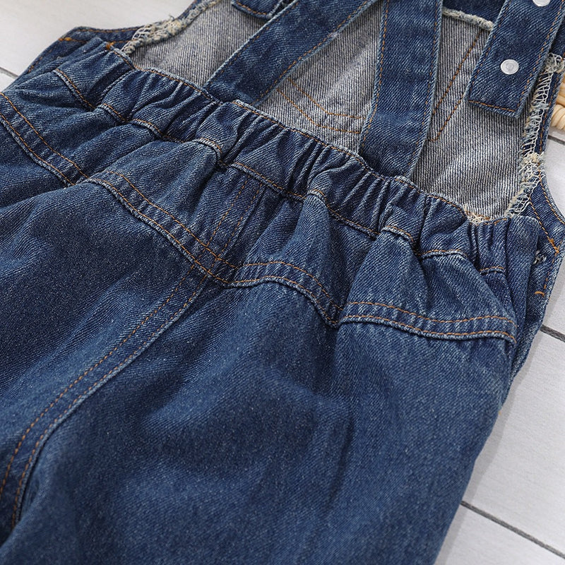 Summer Kids Overalls Baby Girl Sunflower Print Strap Jeans Hole Denim Pants