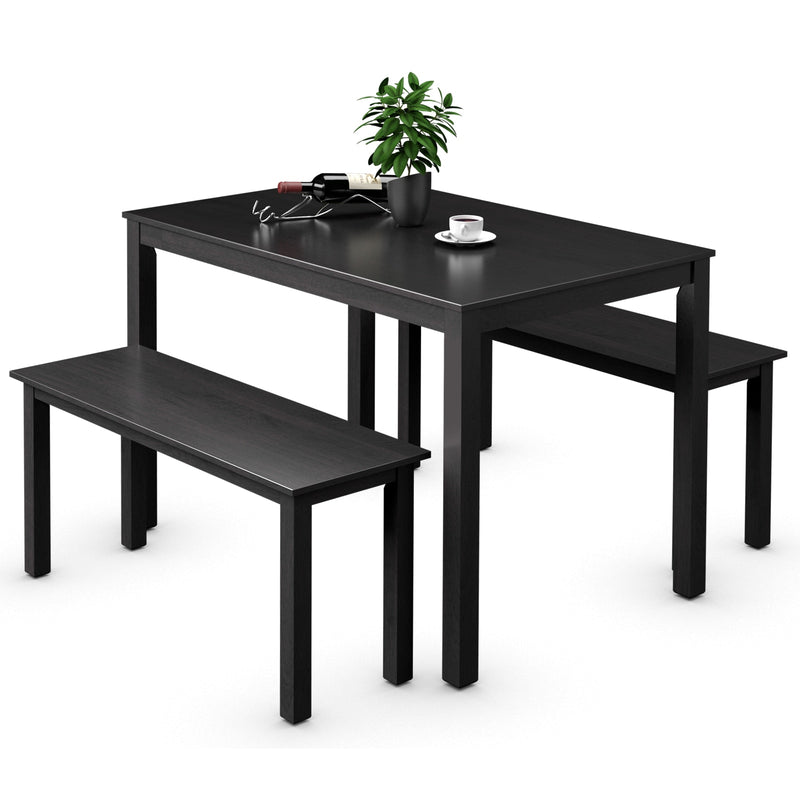 3pcs Dining Set Modern Studio Collection Table with 2 Benches Wood Legs