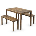 3pcs Dining Set Modern Studio Collection Table with 2 Benches Wood Legs