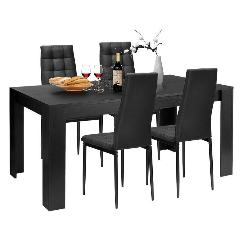 5pcs Dining Set Wood Table and 4 Fabric Chairs Home Kitchen Modern