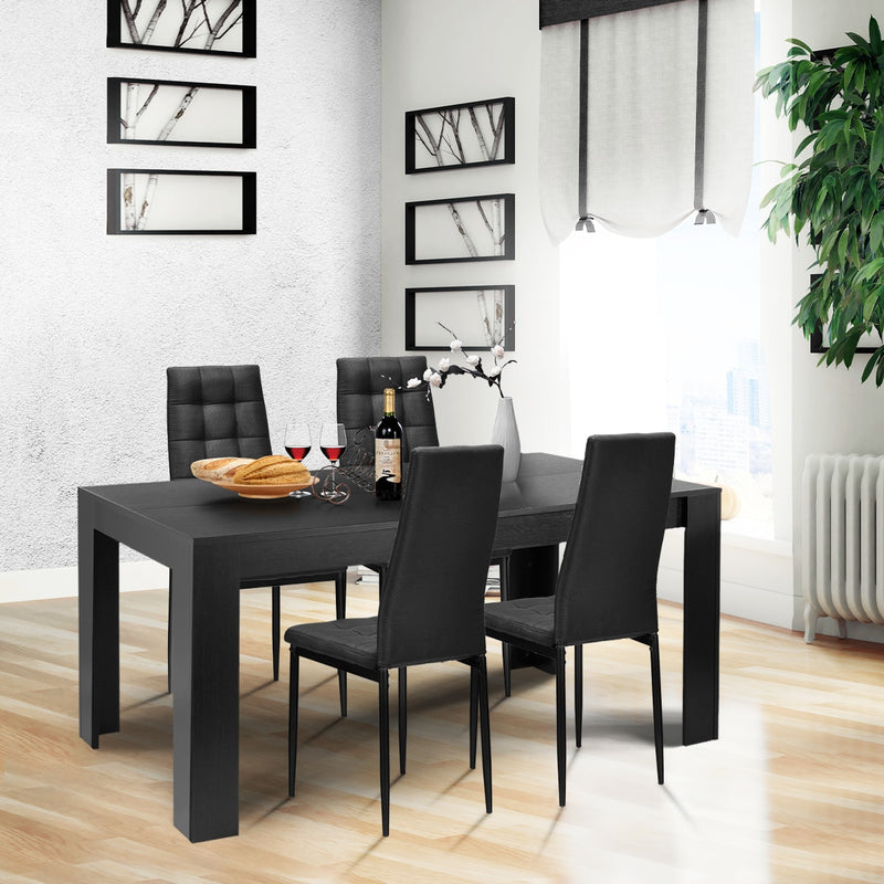 5pcs Dining Set Wood Table and 4 Fabric Chairs Home Kitchen Modern