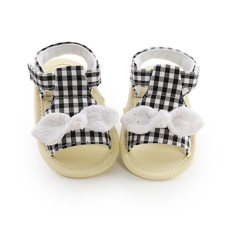 Summer Toddler Baby Girls Bow Plaid Breathable Anti-Slip Soft Soled Sandals