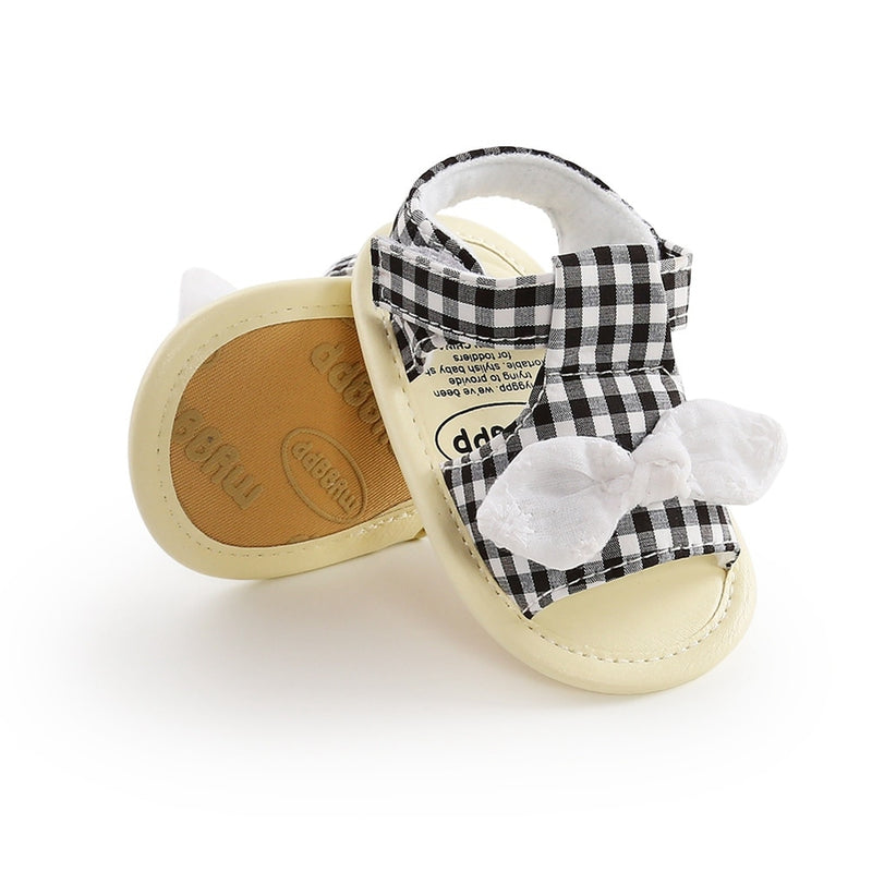 Summer Toddler Baby Girls Bow Plaid Breathable Anti-Slip Soft Soled Sandals