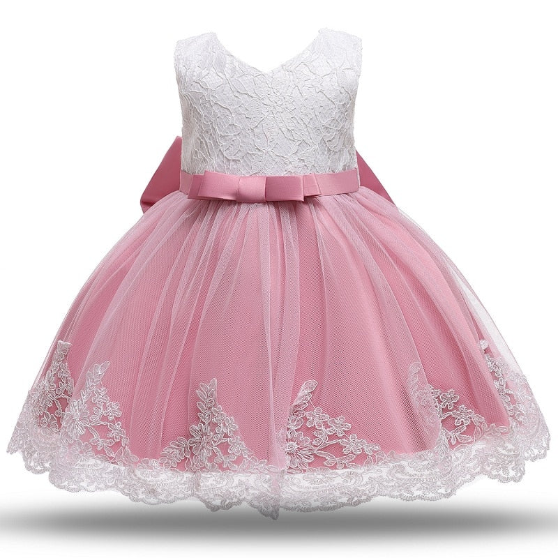 Baby Dress Bowknot Flower Dresses Lace Pageant Party Wedding Flower Girl Tutu Gown