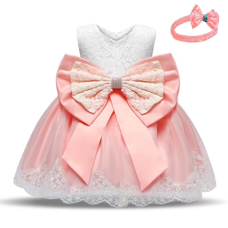 Baby Dress Bowknot Flower Dresses Lace Pageant Party Wedding Flower Girl Tutu Gown