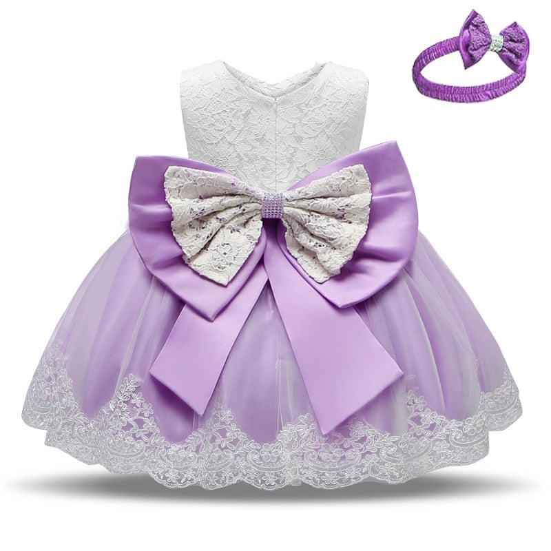 Baby Dress Bowknot Flower Dresses Lace Pageant Party Wedding Flower Girl Tutu Gown