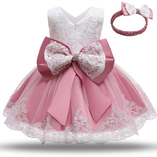 Baby Dress Bowknot Flower Dresses Lace Pageant Party Wedding Flower Girl Tutu Gown