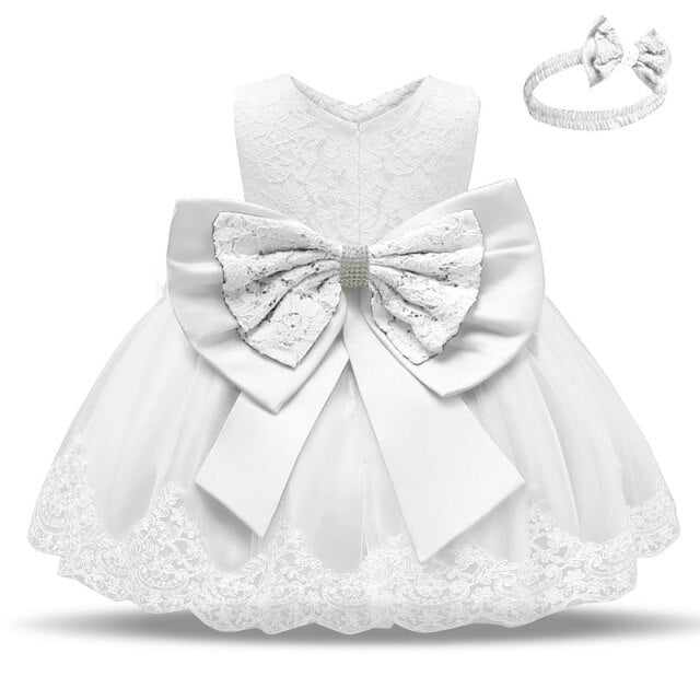 Baby Dress Bowknot Flower Dresses Lace Pageant Party Wedding Flower Girl Tutu Gown