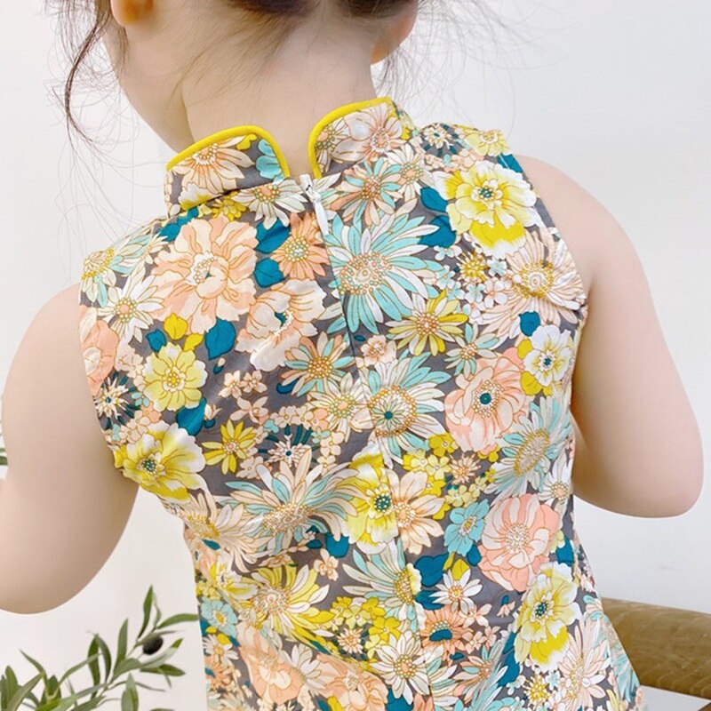 Summer Girls Chinese Style Sleeveless Vest Cheongsam Dress