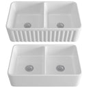 Rectangular Ceramic Double Basin Kitchen Sink w/ Basket Strainer