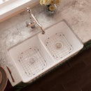 Rectangular Ceramic Double Basin Kitchen Sink w/ Basket Strainer