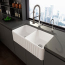 Rectangular Ceramic Double Basin Kitchen Sink w/ Basket Strainer