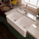 Rectangular Ceramic Double Basin Kitchen Sink w/ Basket Strainer