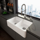 Rectangular Ceramic Double Basin Kitchen Sink w/ Basket Strainer