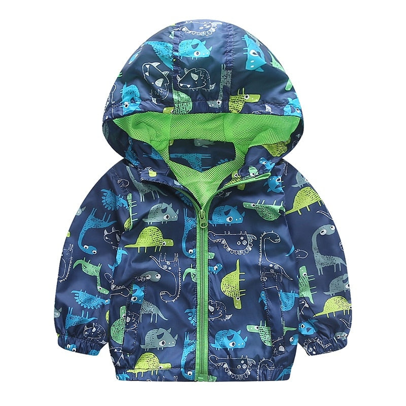 Cute Animal Windbreaker Kids Boys Jacket Dinosaur Baby Outerwear Coats Hooded Children 90-120cm New Arrival