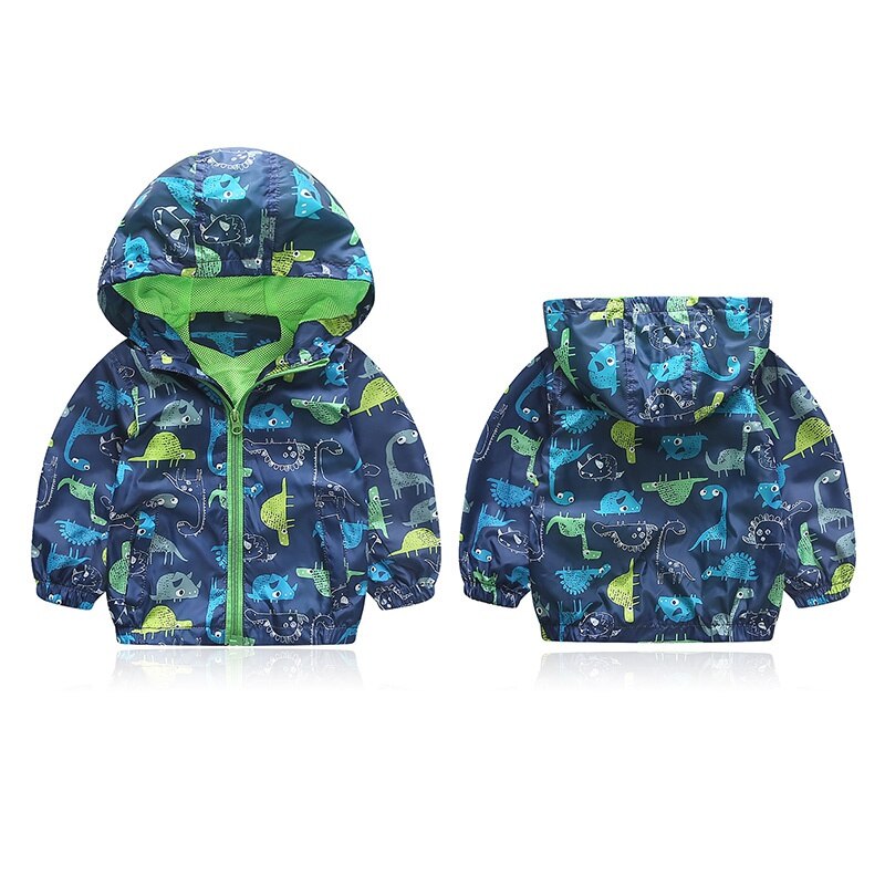 Cute Animal Windbreaker Kids Boys Jacket Dinosaur Baby Outerwear Coats Hooded Children 90-120cm New Arrival