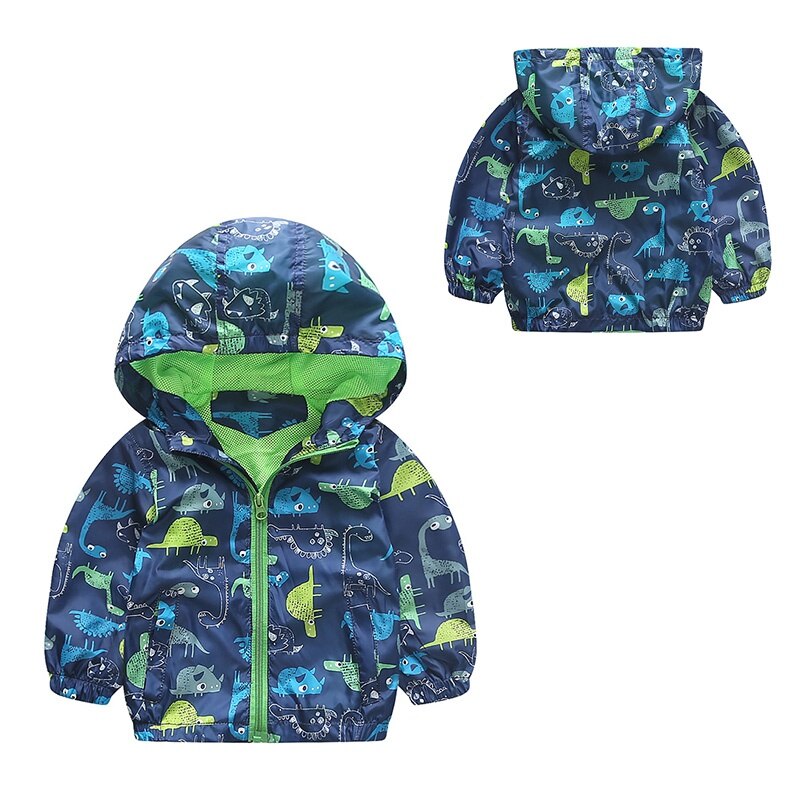 Cute Animal Windbreaker Kids Boys Jacket Dinosaur Baby Outerwear Coats Hooded Children 90-120cm New Arrival