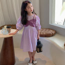 Girls Fake Two Purple Short-sleeved Princess Dresses In Summer