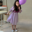 Girls Fake Two Purple Short-sleeved Princess Dresses In Summer