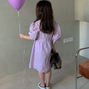 Girls Fake Two Purple Short-sleeved Princess Dresses In Summer