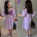 Girls Fake Two Purple Short-sleeved Princess Dresses In Summer