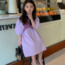 Girls Fake Two Purple Short-sleeved Princess Dresses In Summer