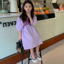 Girls Fake Two Purple Short-sleeved Princess Dresses In Summer