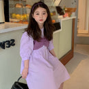 Girls Fake Two Purple Short-sleeved Princess Dresses In Summer