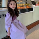 Girls Fake Two Purple Short-sleeved Princess Dresses In Summer