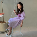 Girls Fake Two Purple Short-sleeved Princess Dresses In Summer