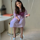 Girls Fake Two Purple Short-sleeved Princess Dresses In Summer