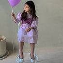 Girls Fake Two Purple Short-sleeved Princess Dresses In Summer