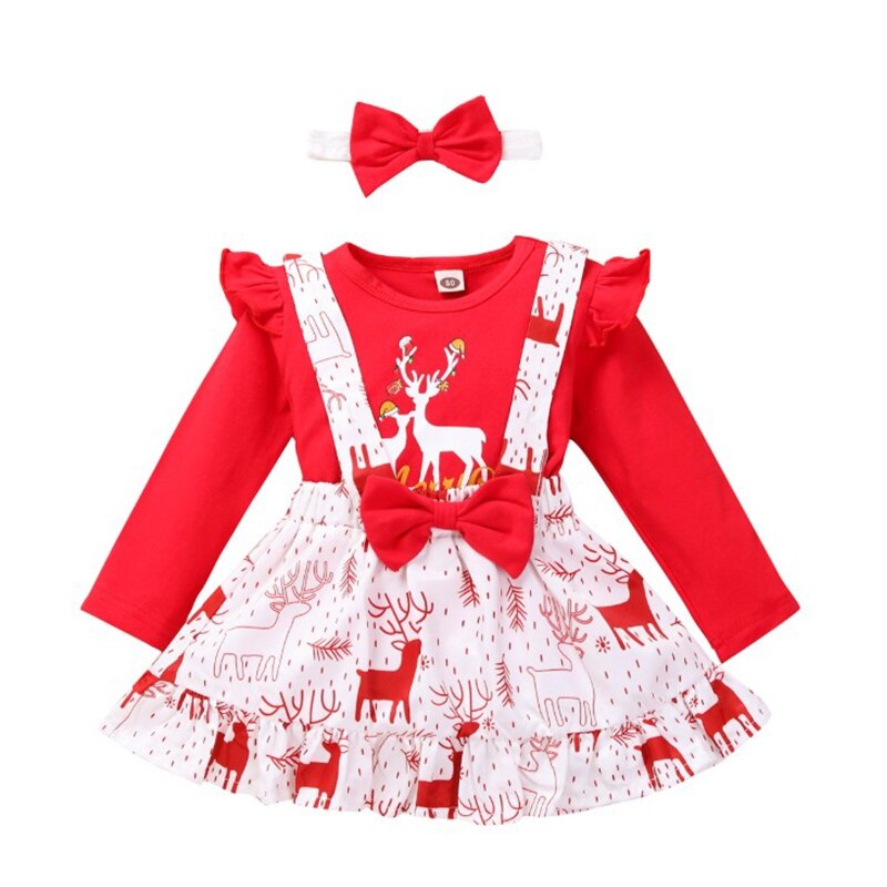 Children\'s  Baby Christmas Elk Flying Sleeve Romper Sling Red New Arrival