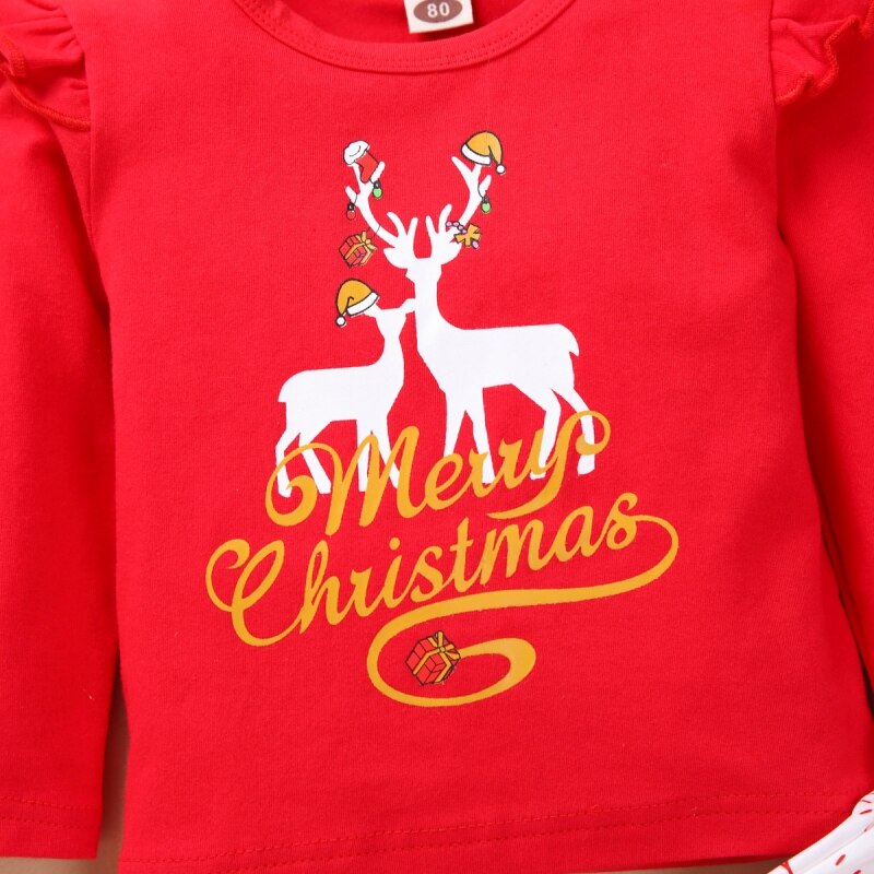 Children\'s  Baby Christmas Elk Flying Sleeve Romper Sling Red New Arrival