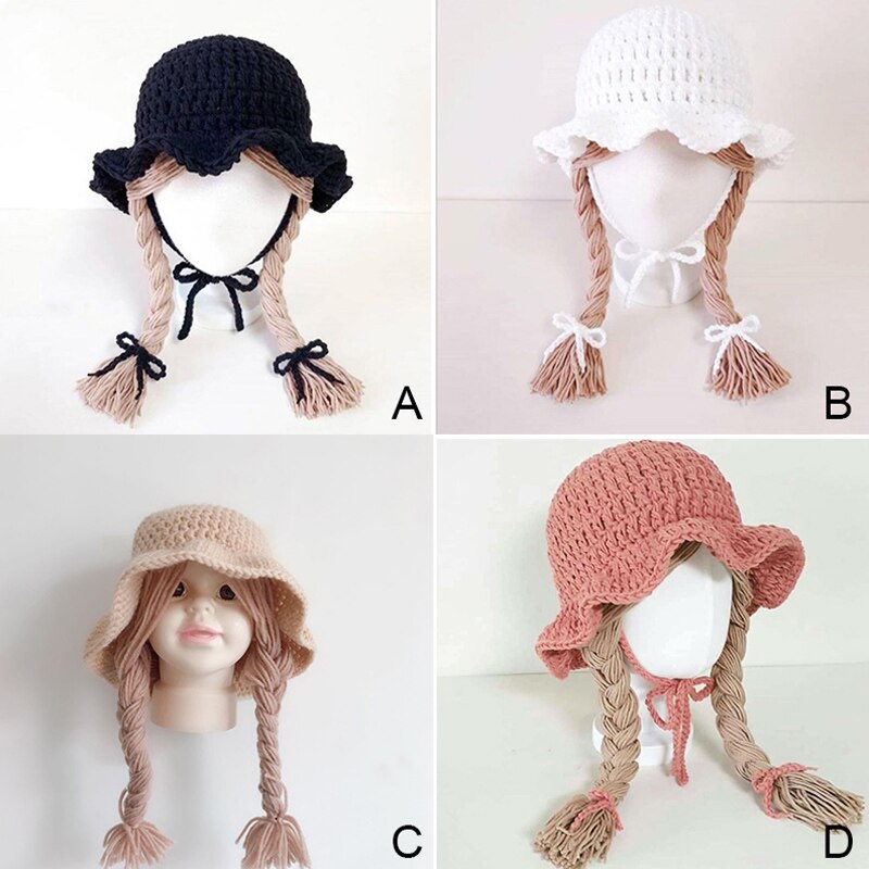 Winter Soft Warm Cute Wig Big Braid Kids Girls Princess Hat Baby Children Knitted Hat