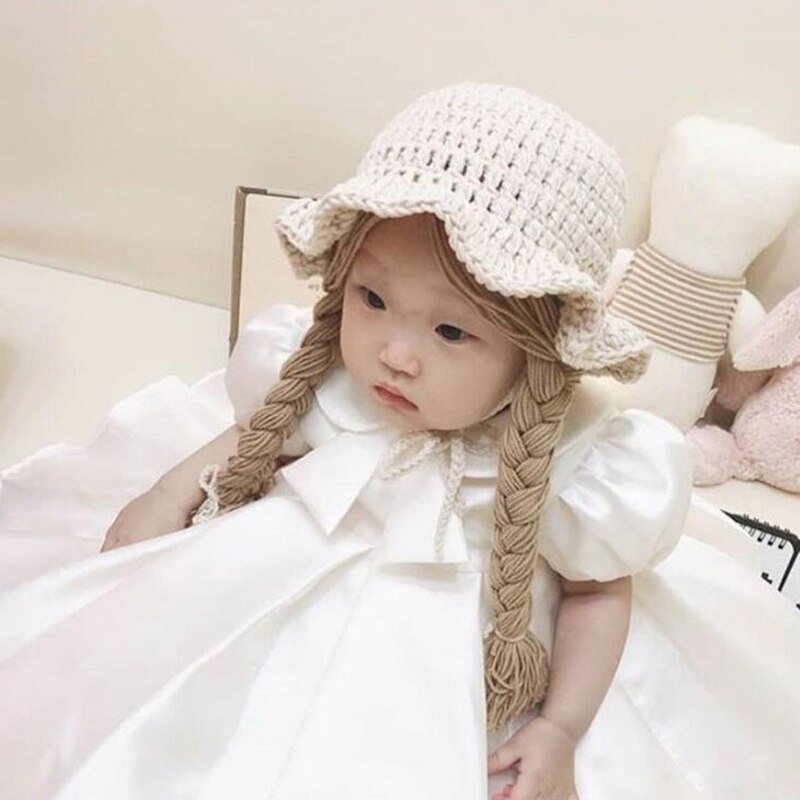 Winter Soft Warm Cute Wig Big Braid Kids Girls Princess Hat Baby Children Knitted Hat