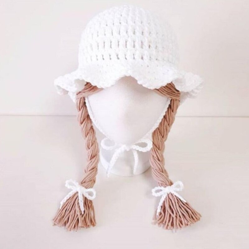 Winter Soft Warm Cute Wig Big Braid Kids Girls Princess Hat Baby Children Knitted Hat