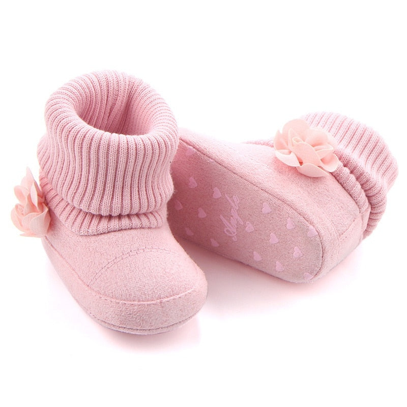 Cute Autumn Winter Children Babyborn Warm Flower Boots Baby First Walk Shoes
