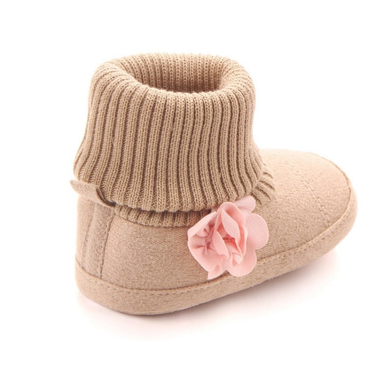 Cute Autumn Winter Children Babyborn Warm Flower Boots Baby First Walk Shoes