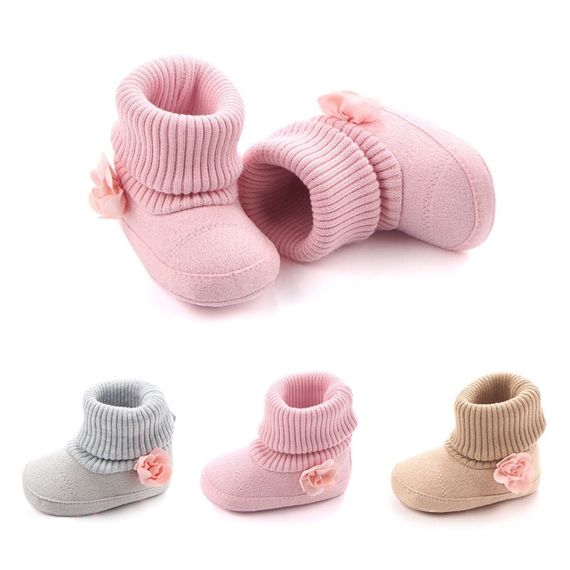 Cute Autumn Winter Children Babyborn Warm Flower Boots Baby First Walk Shoes