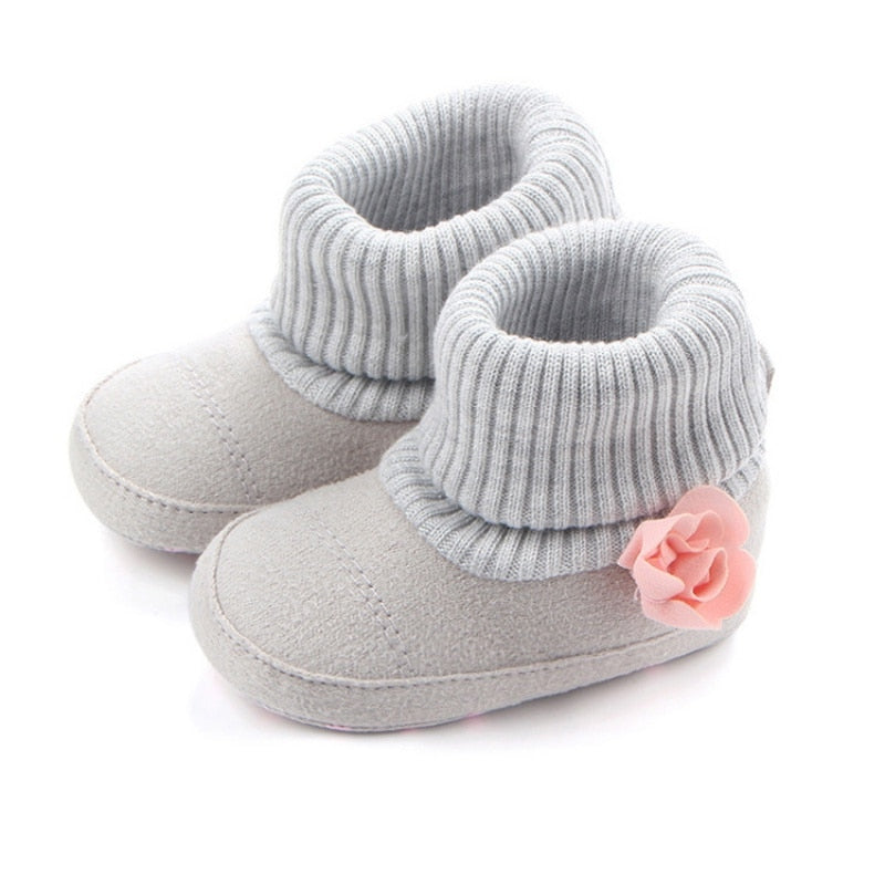 Cute Autumn Winter Children Babyborn Warm Flower Boots Baby First Walk Shoes