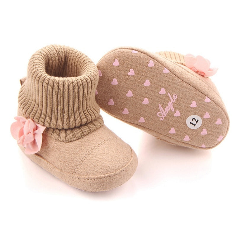 Cute Autumn Winter Children Babyborn Warm Flower Boots Baby First Walk Shoes