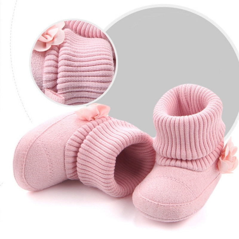 Cute Autumn Winter Children Babyborn Warm Flower Boots Baby First Walk Shoes