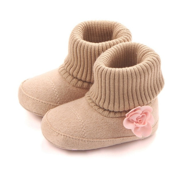 Cute Autumn Winter Children Babyborn Warm Flower Boots Baby First Walk Shoes