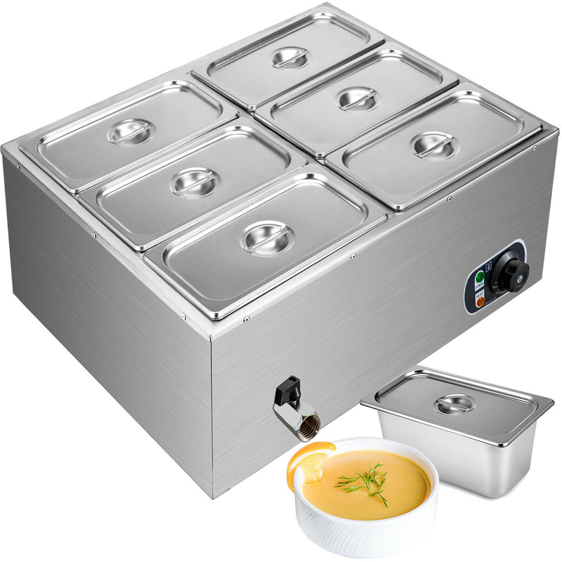 2/3/4/6 Pan Electric Catering Food Warmer Steam Table Stainless Adjustable Temperature 30-110℃