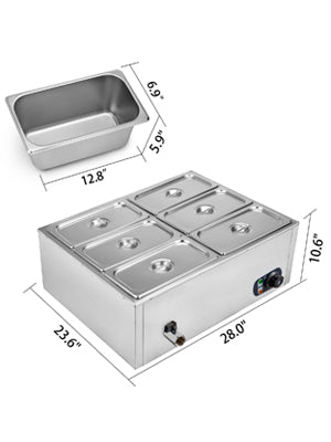 2/3/4/6 Pan Electric Catering Food Warmer Steam Table Stainless Adjustable Temperature 30-110℃