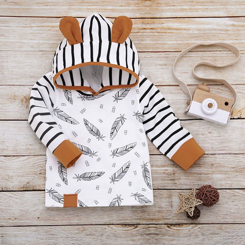 New Spring Autumn Casual Baby Striped Printing Long Sleeve Hoodie And Trousers Kid Two-piece Outfit Cute Set